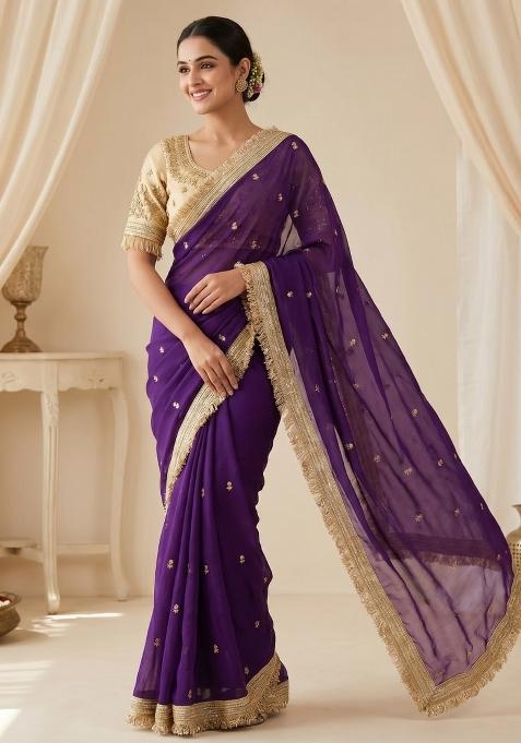 Purple Sequin Work Fandi Saree Set