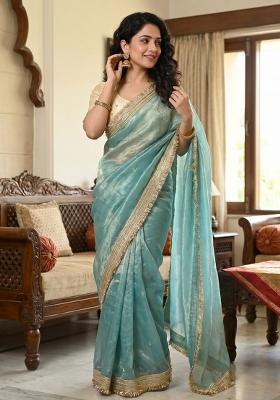 Sky Blue Sequin Work Fandi Saree Set