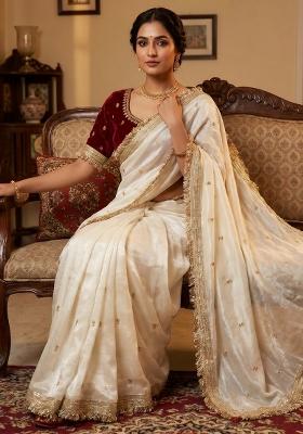 White Sequin Work Fandi Saree Set