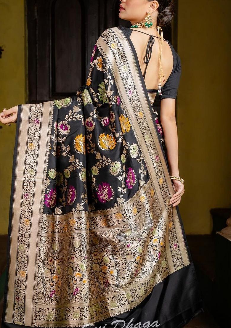 Multicolor Printed Silk Blend Saree Set - Indya