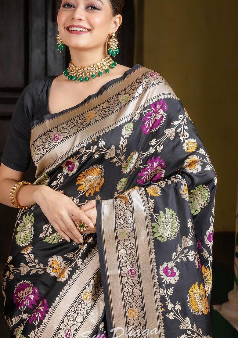 Multicolor Printed Silk Blend Saree Set - Indya