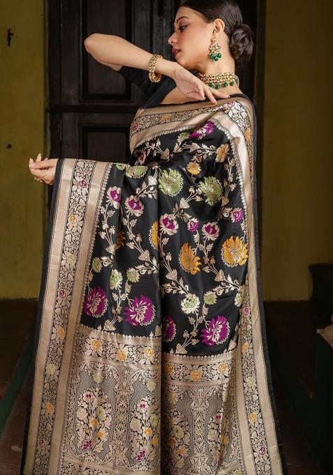 Multicolor Printed Silk Blend Saree Set