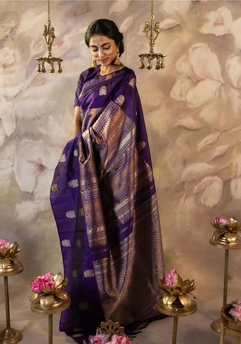 Multicolor Printed Silk Blend Saree Set
