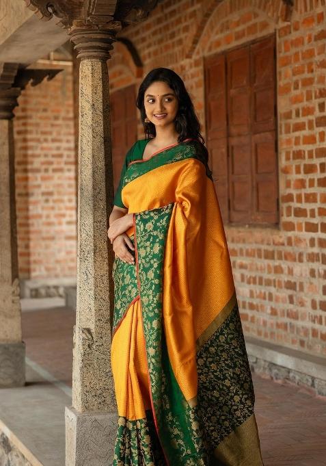 Multicolor Printed Silk Blend Saree Set