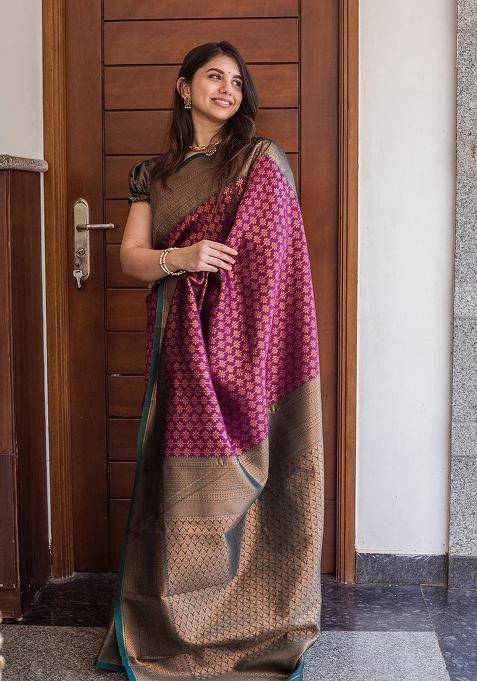 Multicolor Printed Silk Blend Saree Set