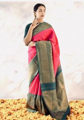 Multicolor Printed Silk Blend Saree Set