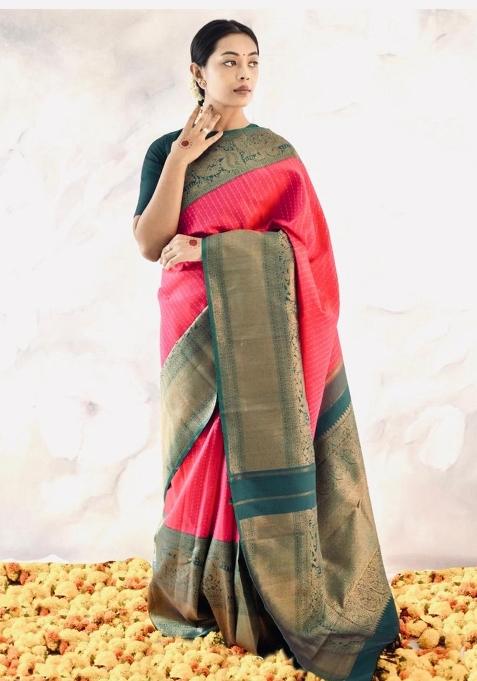 Multicolor Printed Silk Blend Saree Set