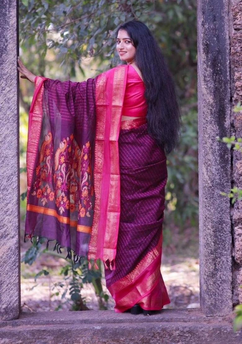 Multicolor Printed Silk Blend Saree Set - Indya