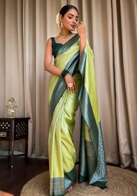 Pista Printed Silk Blend Saree Set