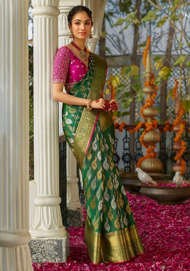 Multicolor Printed Silk Blend Saree Set - Indya