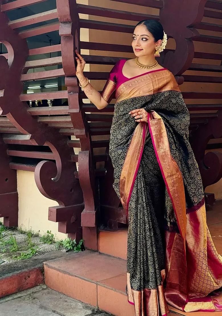 Multicolor Printed Silk Blend Saree Set - Indya