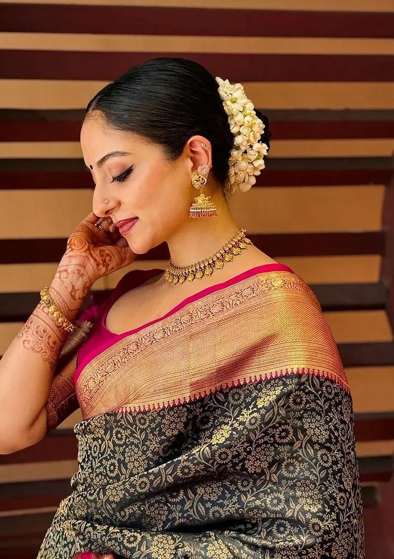 Multicolor Printed Silk Blend Saree Set - Indya