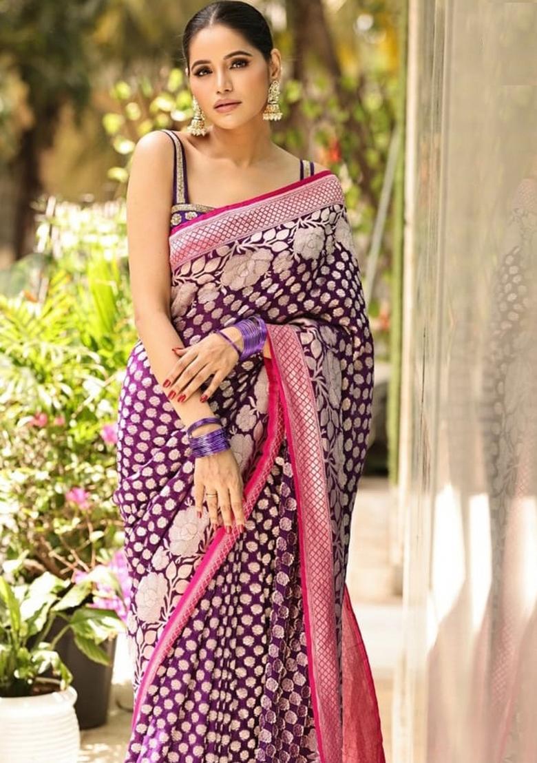 Multicolor Printed Silk Blend Saree Set - Indya