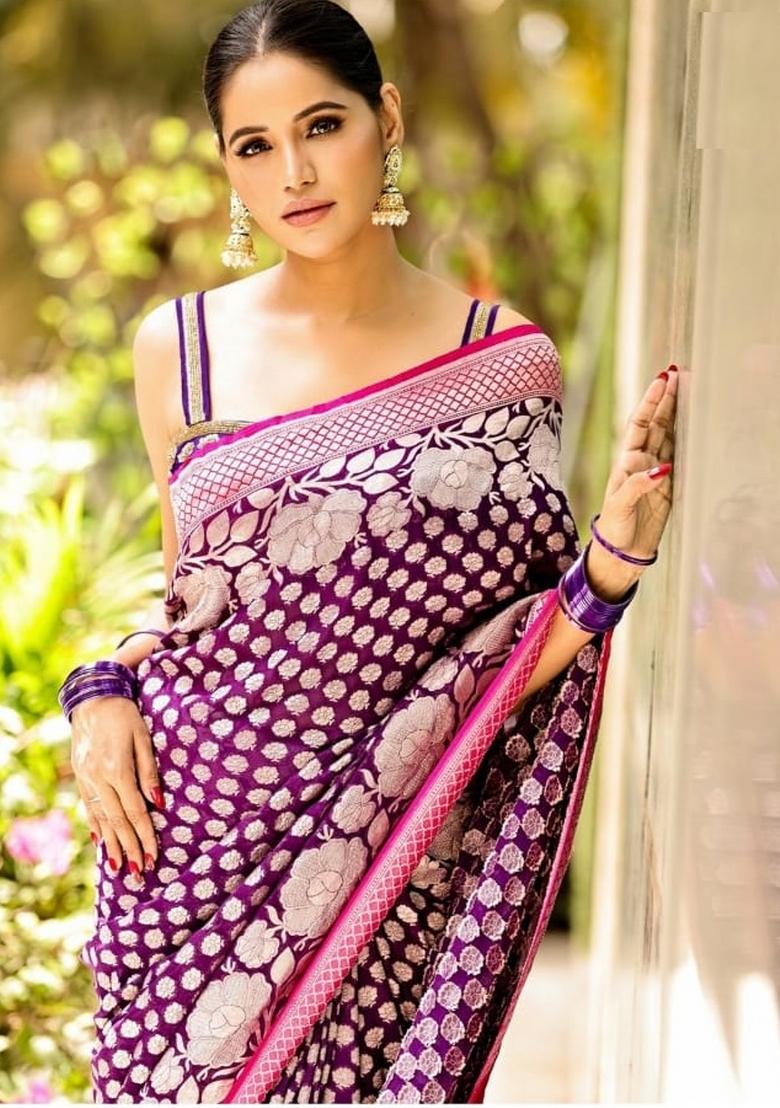 Multicolor Printed Silk Blend Saree Set - Indya