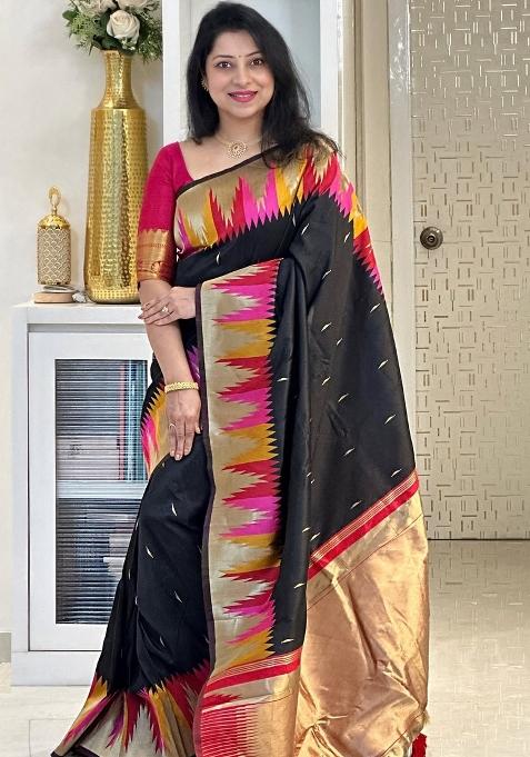 Multicolor Printed Silk Saree Set