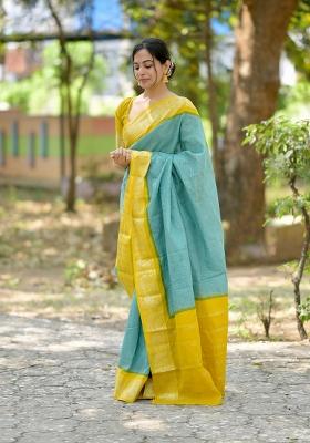 Pista Printed Silk Blend Saree Set