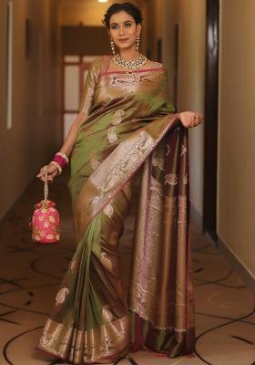 Pista Printed Silk Blend Saree Set