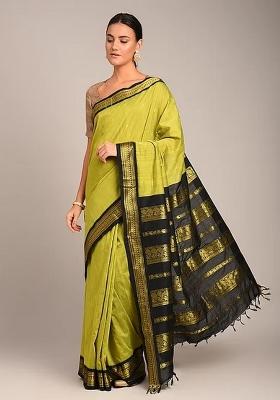 Light Green Printed Silk Blend Saree Set