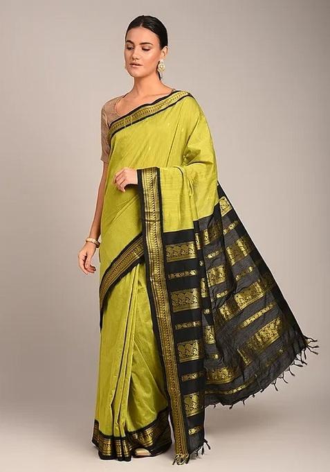Light Green Printed Silk Blend Saree Set