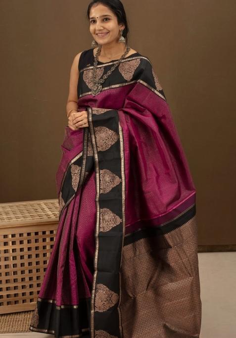 Pink Printed Silk Saree Set