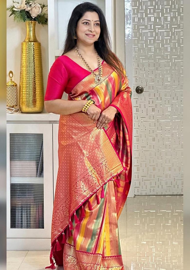Multicolor Printed Silk Blend Saree Set - Indya