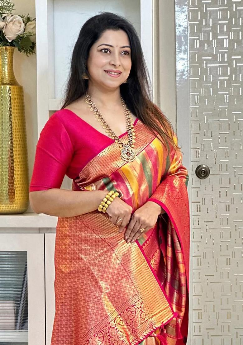 Multicolor Printed Silk Blend Saree Set - Indya