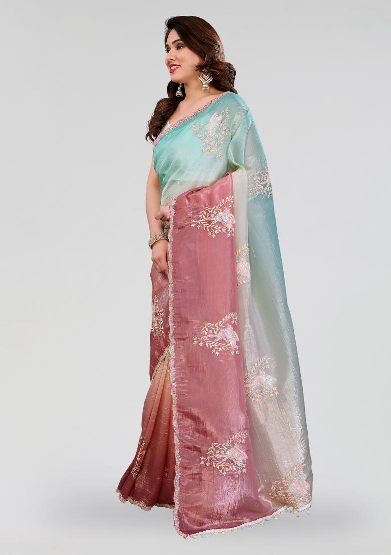 Rama Embroidered Silk Blend Saree Set - Indya
