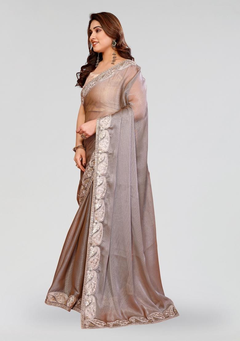 Grey Embroidered Pc Sitara Saree Set - Indya