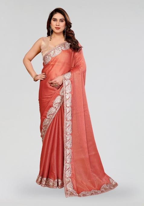 Orange Embroidered Pc Sitara Saree Set