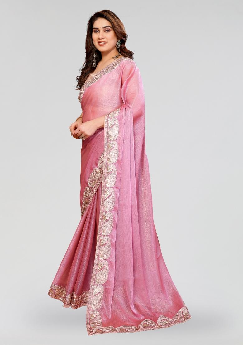 Pink Embroidered Pc Sitara Saree Set - Indya