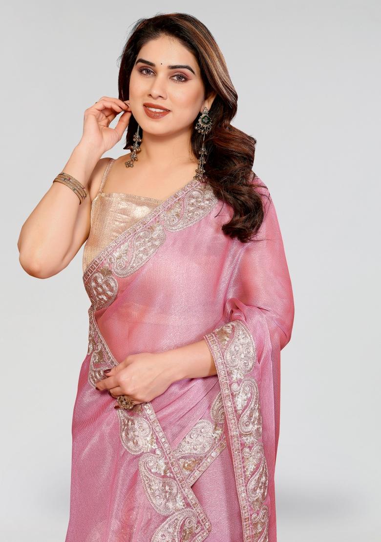 Pink Embroidered Pc Sitara Saree Set - Indya