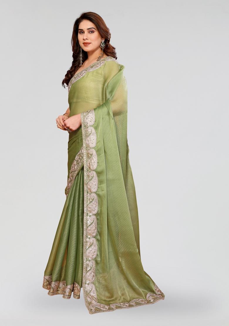 Pista Embroidered Pc Sitara Saree Set - Indya