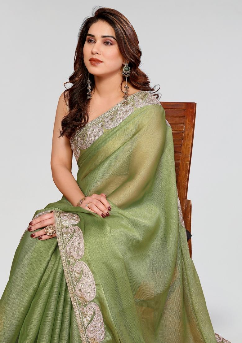 Pista Embroidered Pc Sitara Saree Set - Indya