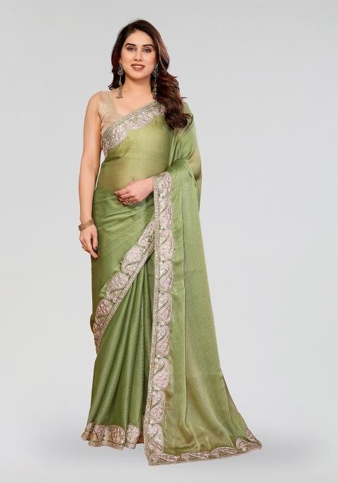Pista Embroidered Pc Sitara Saree Set