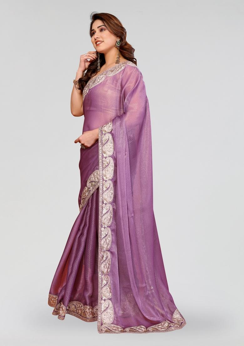 Purple Embroidered Pc Sitara Saree Set - Indya