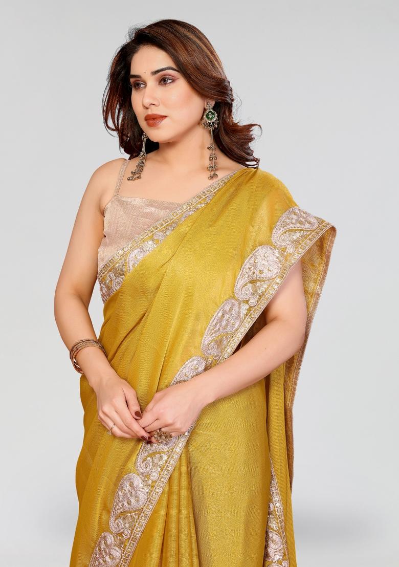 Yellow Embroidered Pc Sitara Saree Set - Indya