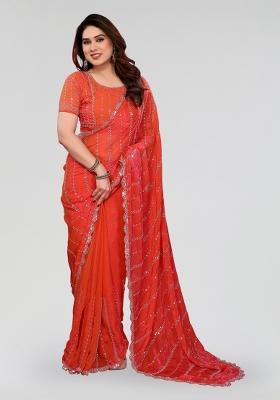Gajari Beads Work Silk Blend Saree Set