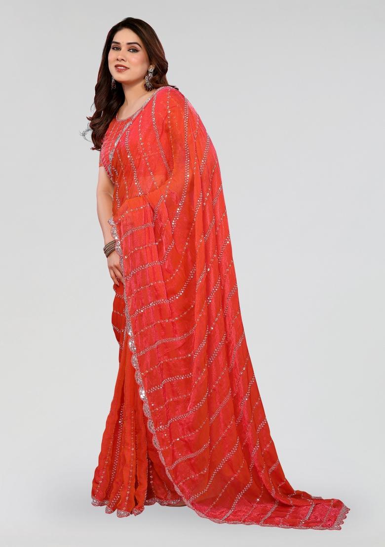 Gajari Beads Work Silk Blend Saree Set - Indya