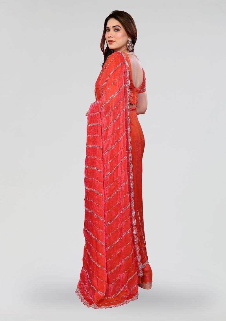 Gajari Beads Work Silk Blend Saree Set - Indya