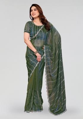 Morpeach Beads Work Silk Blend Saree Set