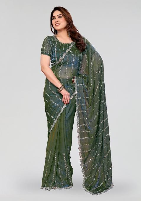 Morpeach Beads Work Silk Blend Saree Set