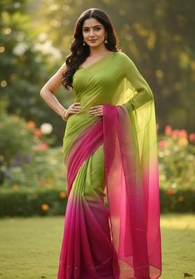 Mehendi Two-Tone Silk Blend Saree Set