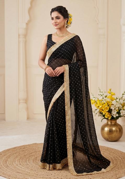 Black Zari Work Chiffon Saree Set