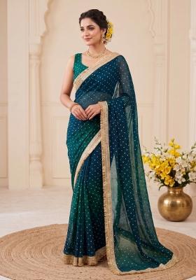 Rama Zari Work Chiffon Saree Set