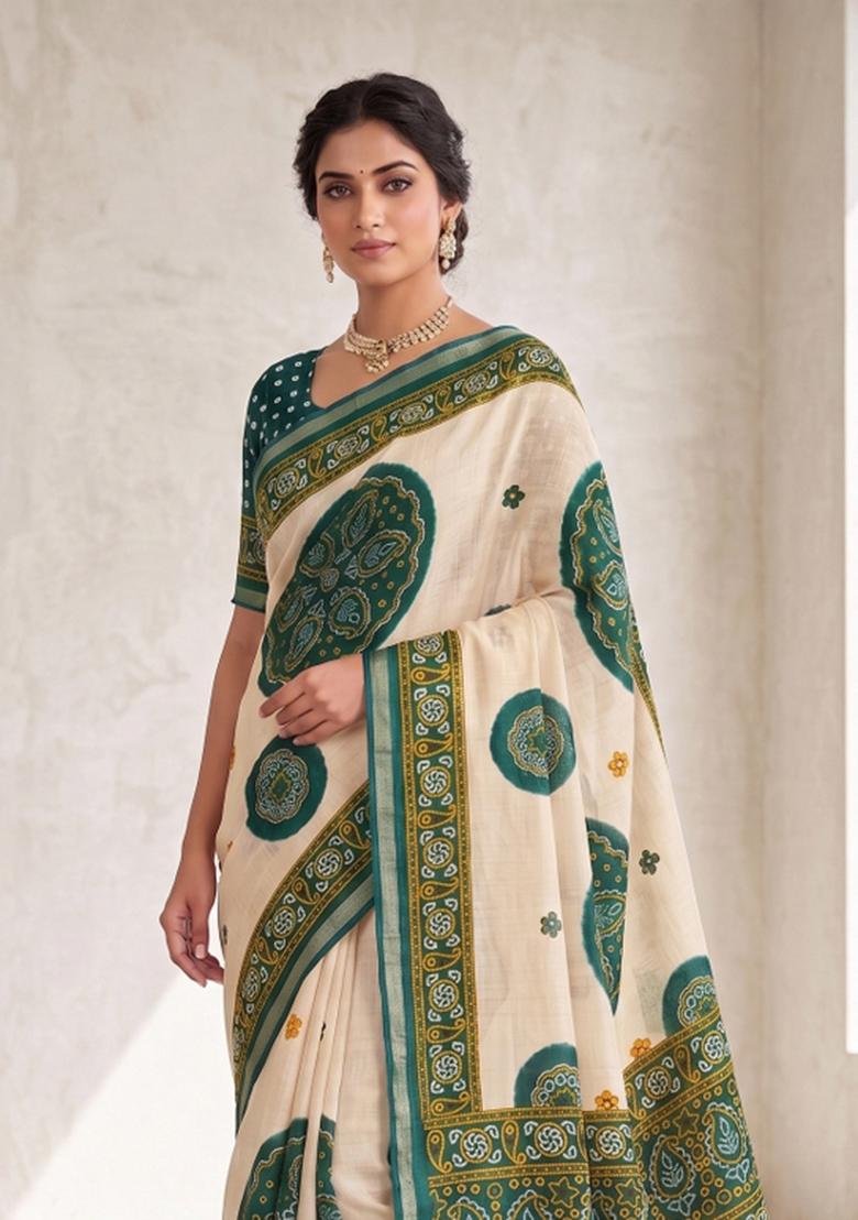 Rama Printed Silk Blend Saree Set - Indya