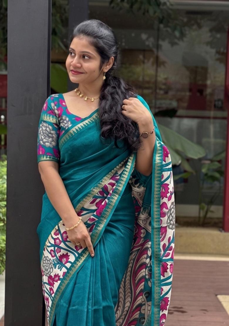 Morpeach Printed Silk Blend Saree Set - Indya