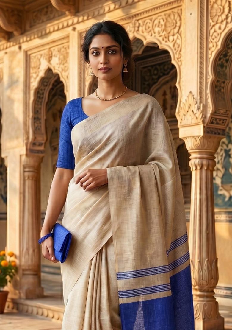 Violet Jacquard Silk Blend Saree Set - Indya