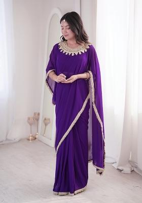 Violet Mirror Work Georgette Saree Set