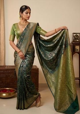 Green Zari Work Banarsi Saree Set
