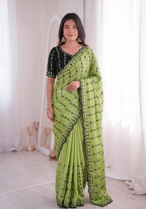 Pista Floral Print Viscose Saree Set